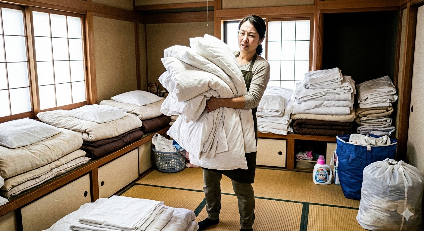布団が10組以上ある民泊オーナーへ。大量のリネン交換をスムーズに行う 
